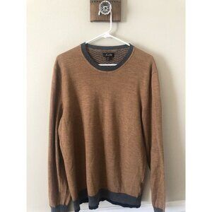 Tasso Elba Mens Size XXL Merino Wool Blend Sweater Brown Gray Trim